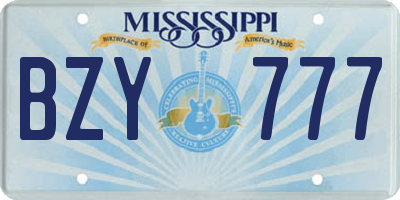 MS license plate BZY777