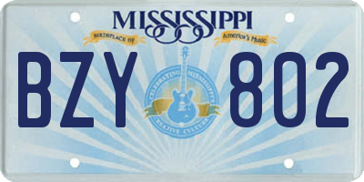 MS license plate BZY802