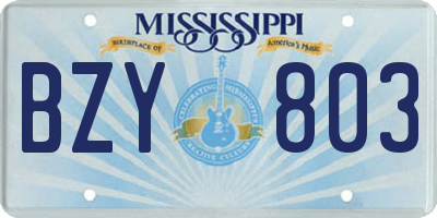 MS license plate BZY803