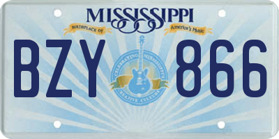 MS license plate BZY866