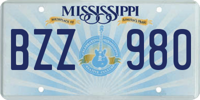 MS license plate BZZ980