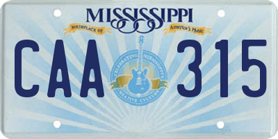MS license plate CAA315