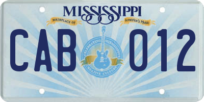 MS license plate CAB012