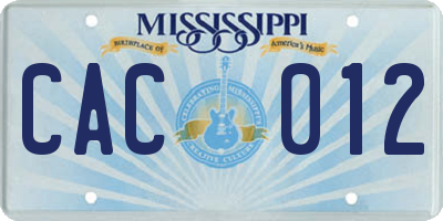 MS license plate CAC012