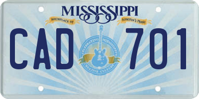MS license plate CAD701