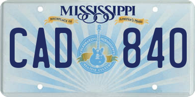 MS license plate CAD840