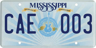 MS license plate CAE003