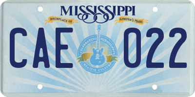 MS license plate CAE022