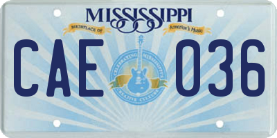 MS license plate CAE036