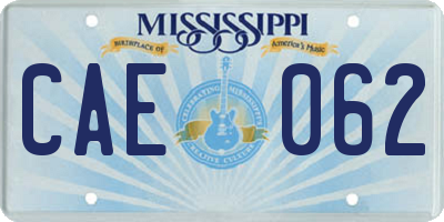 MS license plate CAE062