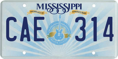 MS license plate CAE314
