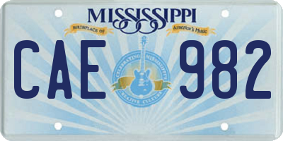 MS license plate CAE982