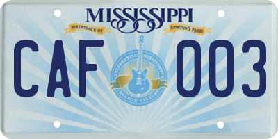 MS license plate CAF003