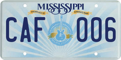MS license plate CAF006