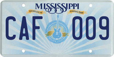 MS license plate CAF009