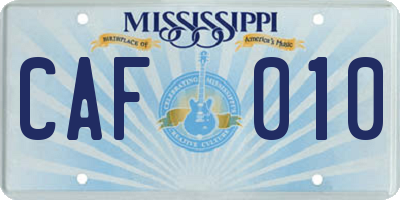 MS license plate CAF010