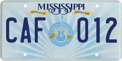MS license plate CAF012