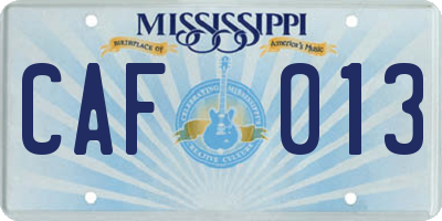 MS license plate CAF013