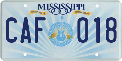 MS license plate CAF018