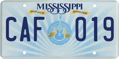 MS license plate CAF019
