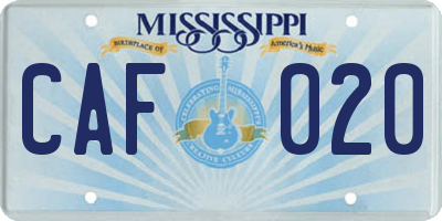 MS license plate CAF020