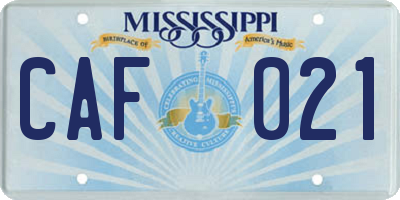 MS license plate CAF021