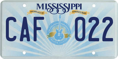 MS license plate CAF022