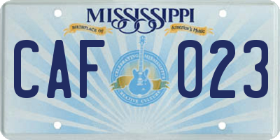 MS license plate CAF023