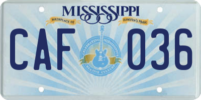 MS license plate CAF036