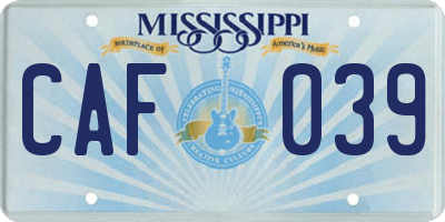 MS license plate CAF039