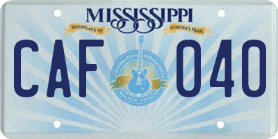 MS license plate CAF040