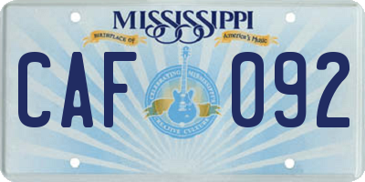 MS license plate CAF092