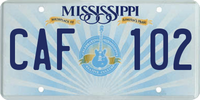 MS license plate CAF102