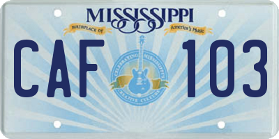 MS license plate CAF103