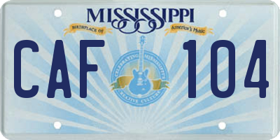 MS license plate CAF104