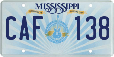 MS license plate CAF138