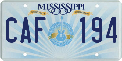MS license plate CAF194