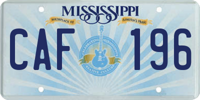 MS license plate CAF196