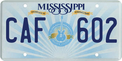 MS license plate CAF602