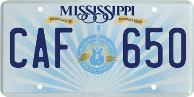 MS license plate CAF650
