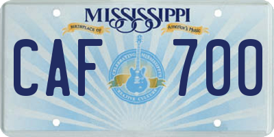 MS license plate CAF700