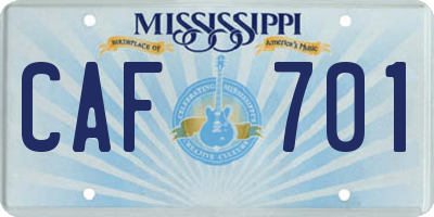 MS license plate CAF701