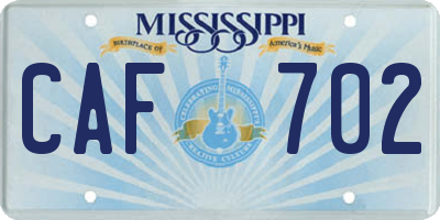MS license plate CAF702