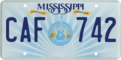 MS license plate CAF742