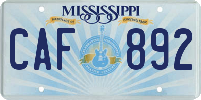 MS license plate CAF892