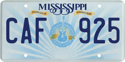 MS license plate CAF925