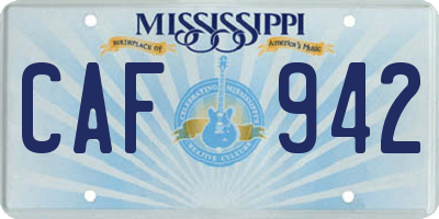 MS license plate CAF942