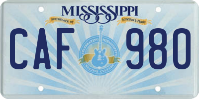 MS license plate CAF980