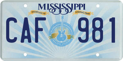 MS license plate CAF981