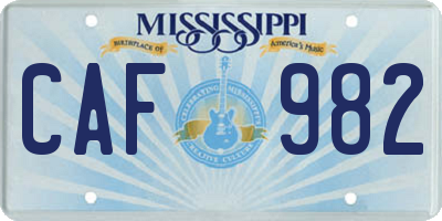 MS license plate CAF982
